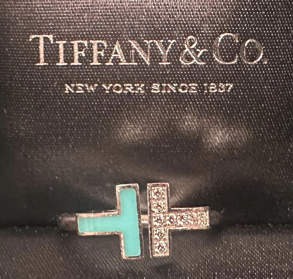 Tiffany 18k T-Wire Diamond Turquoise Ring
